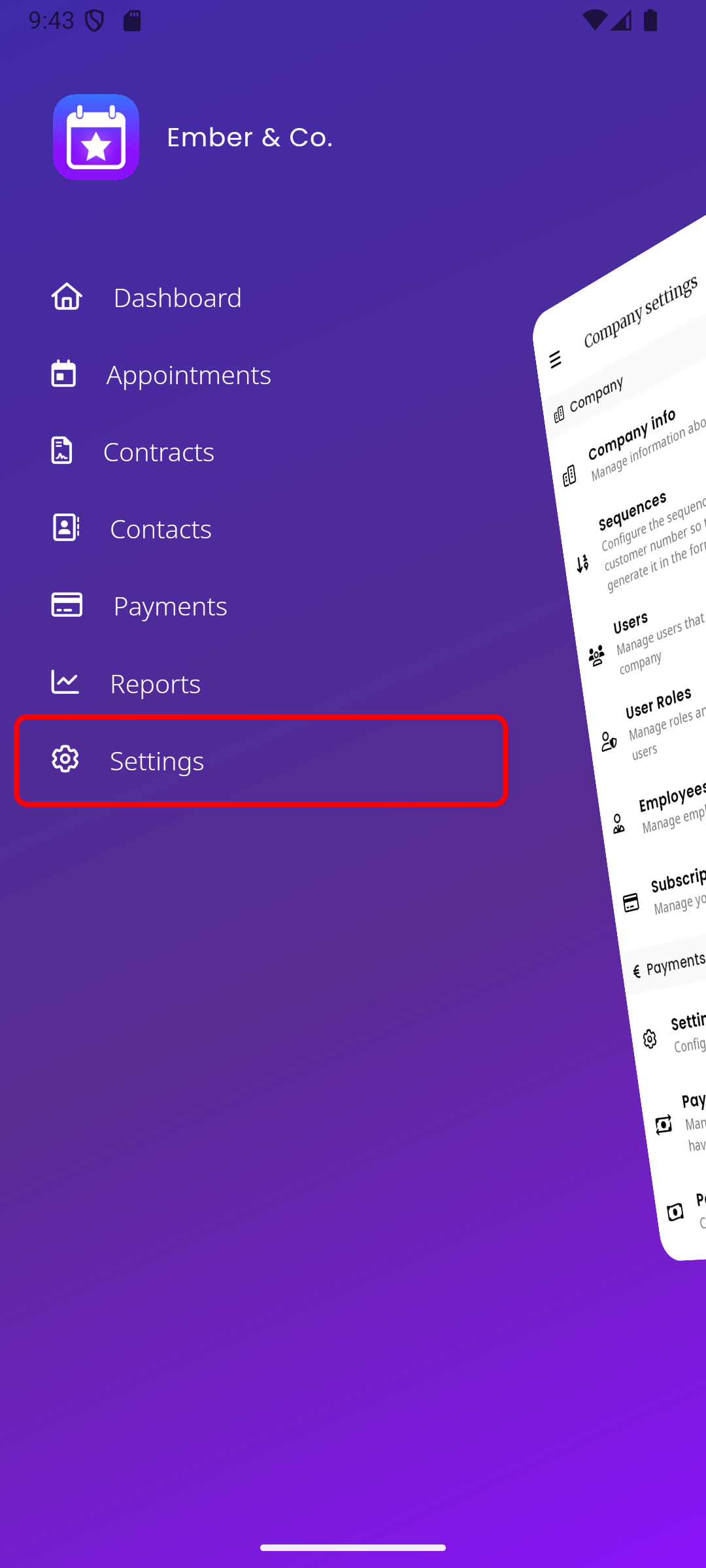 Sidebar with Settings highlighted